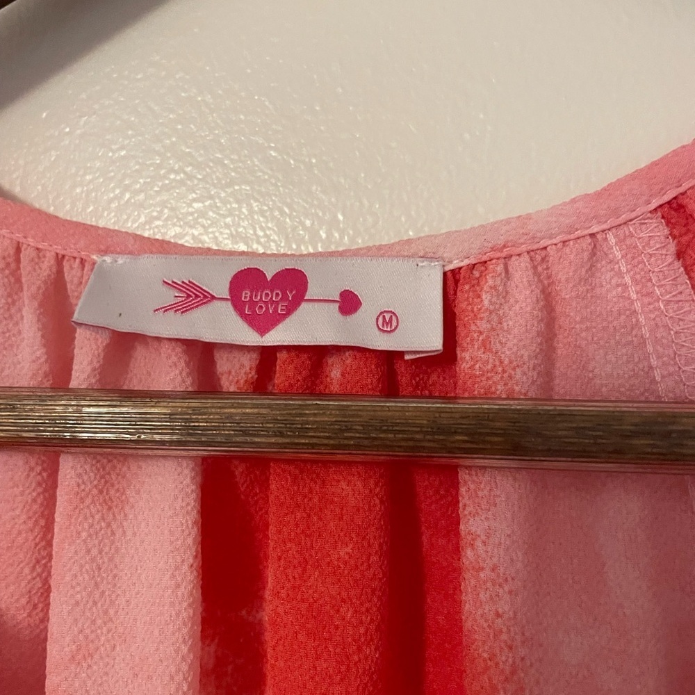 Buddy Love Red and Pink Artsy Flutter Sleeve Button Front Maxi Dress - Picture 2 of 6